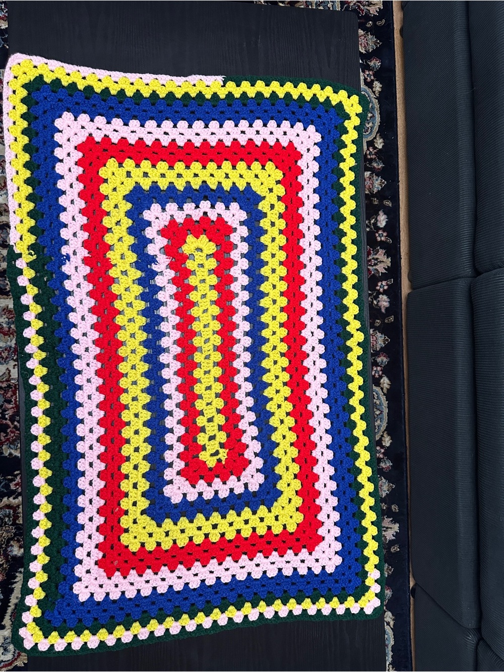 Handmade Crochet Afghan Lap Throw 37x24 Multicolor Granny Stitch Retro